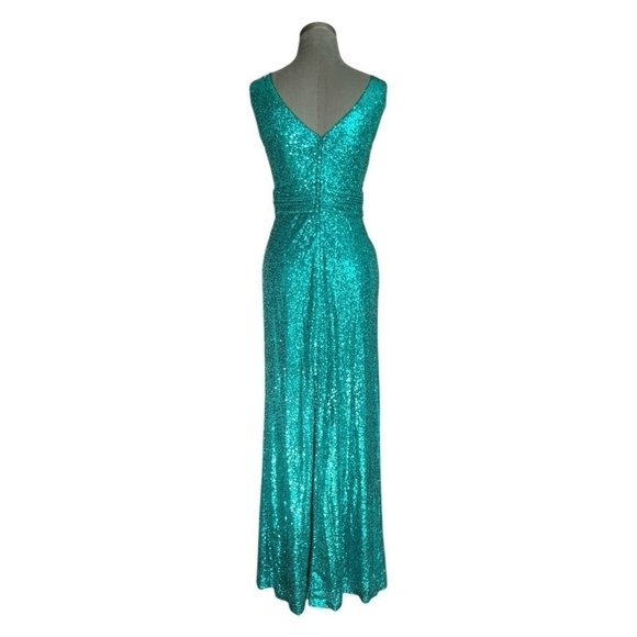 NWT Women Dress KATE KASIN Green Sequin Sleeveless Prom Maxi Dress Ball Gown - Picture 5 of 11